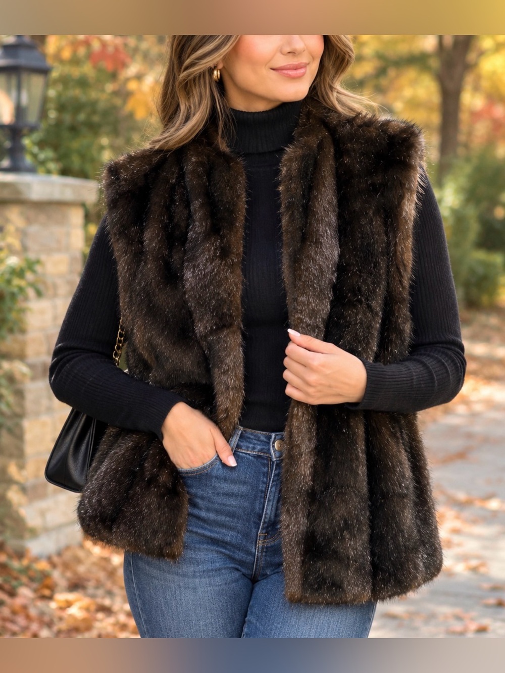 Dennis Basso Women Open Front Faux Fur Vegan Vest, Size Medium, Like New Cond.